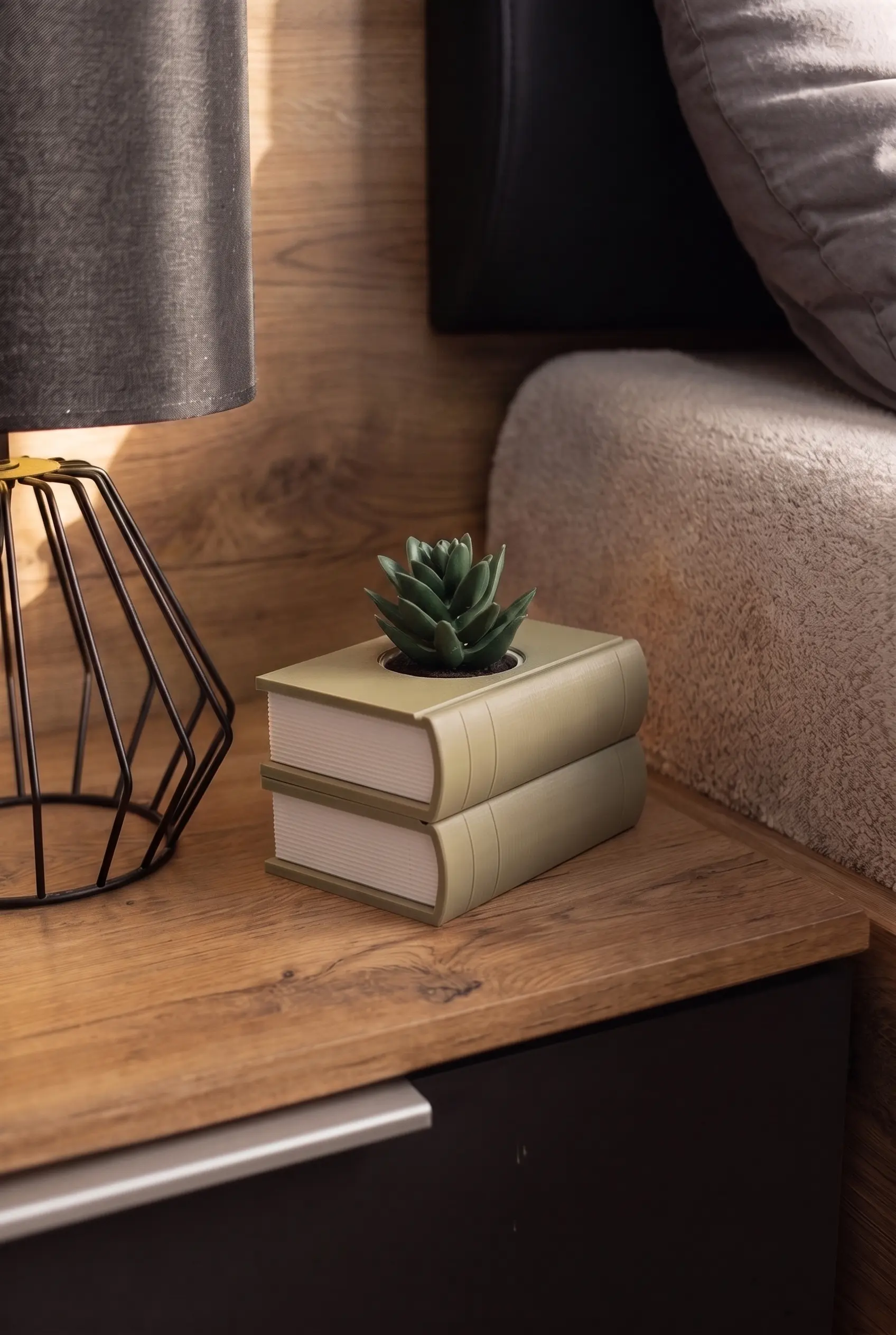 BOOKSTACK planter styled on a bedside table