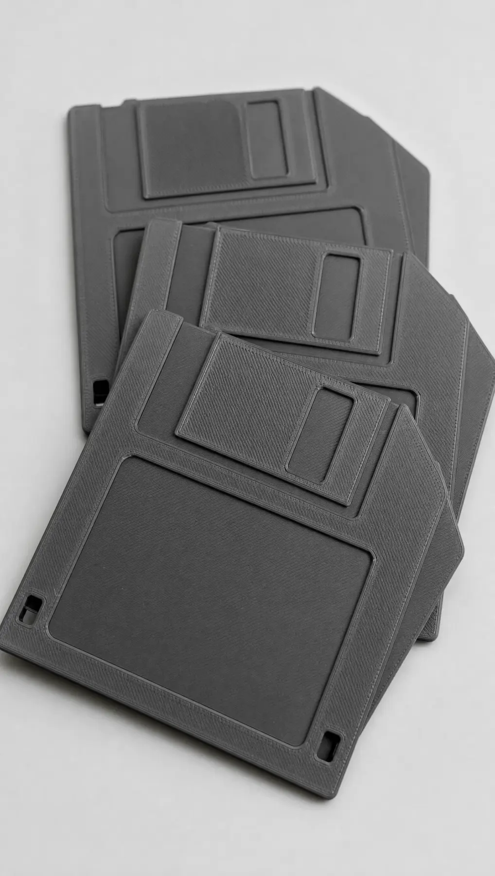 Close detail of the printed floppy disk coasters