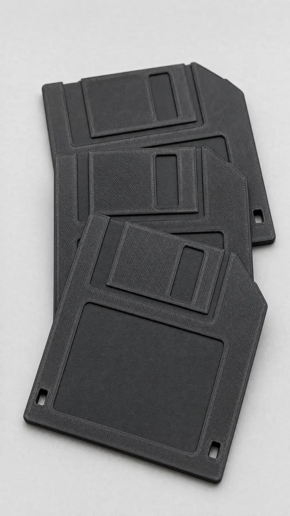 Three floppy disk coasters viewed up close