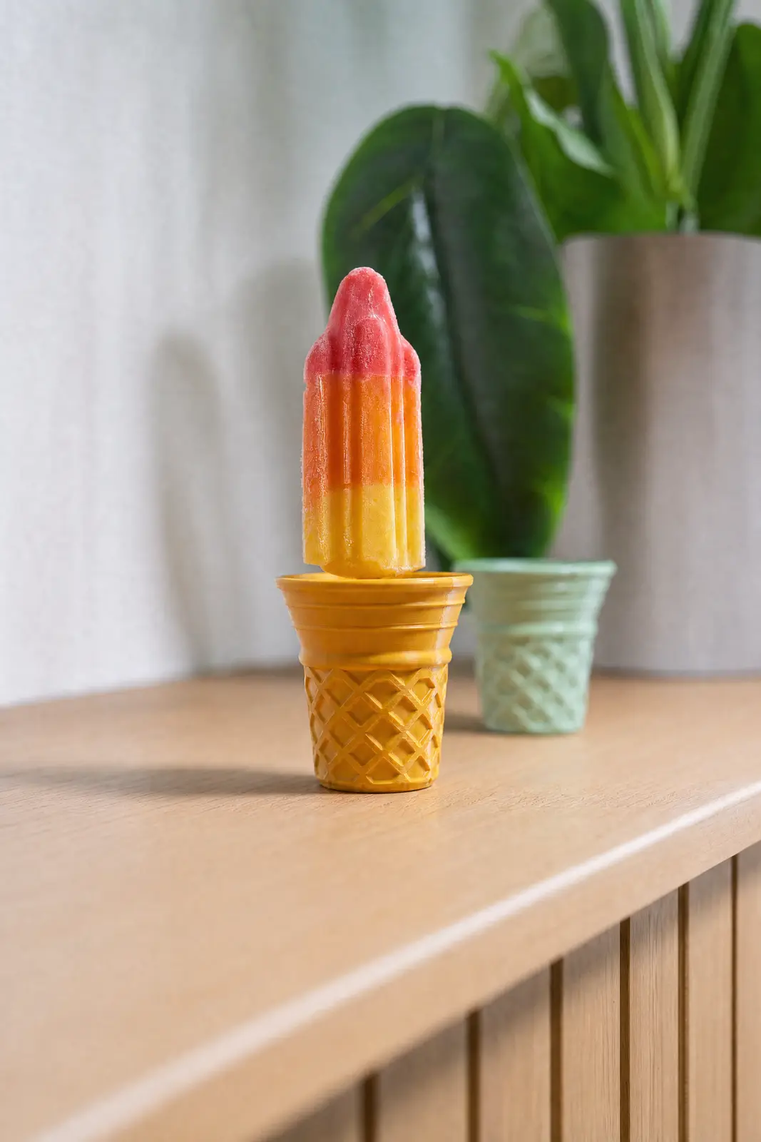 Close view of the cone-inspired Popsicle Drip-Catcher